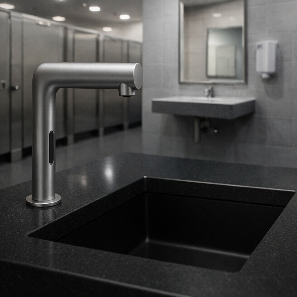 water efficient sensor operated faucet for commercial bathroom water conservation
